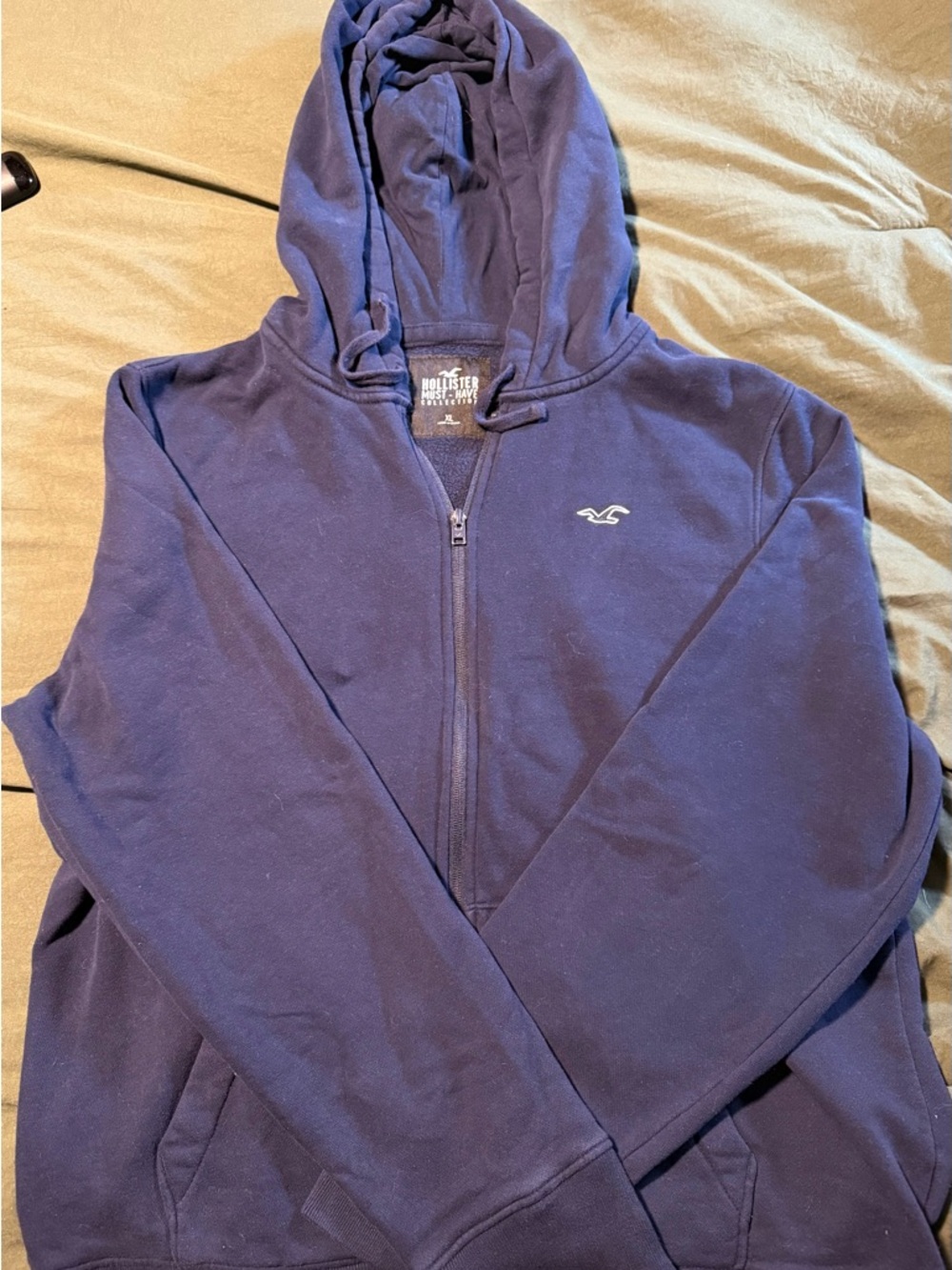 Hollister Men's Dark Blue Full-Zip Hoodie Sweater XL